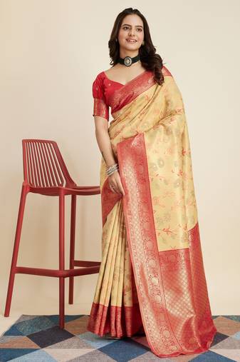 Cream Banarasi Weaving silk Saree & Banarasi silk blend Blouse