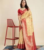 Cream Banarasi Weaving silk Saree & Banarasi silk blend Blouse