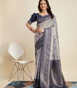 Grey Banarasi Weaving silk Saree & Banarasi silk blend Blouse