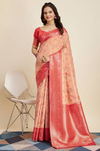 Peach Banarasi Weaving silk Saree & Banarasi silk blend Blouse