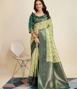Olive Banarasi Weaving silk Saree & Banarasi silk blend Blouse
