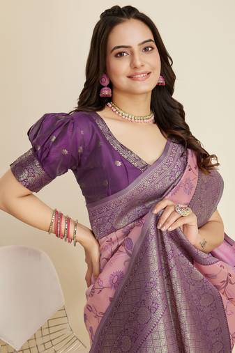 Pink Banarasi Weaving silk Saree & Banarasi silk blend Blouse
