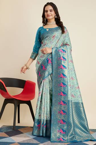 Light Blue Banarasi Weaving silk Saree & Banarasi silk blend Blouse