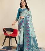 Light Blue Banarasi Weaving silk Saree & Banarasi silk blend Blouse