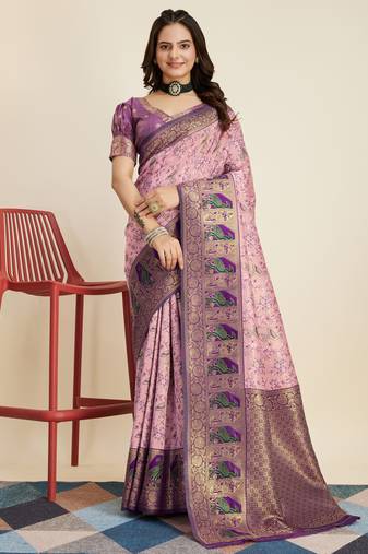 Pink Banarasi Weaving silk Saree & Banarasi silk blend Blouse
