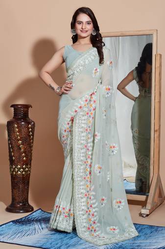   Grey Soft Georgette Saree With Georgette Blouse