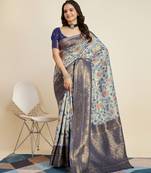 Grey Banarasi Weaving silk Saree & Banarasi silk blend Blouse