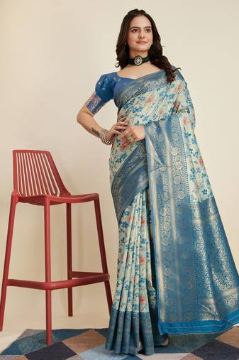 Blue Banarasi Weaving silk Saree & Banarasi silk blend Blouse