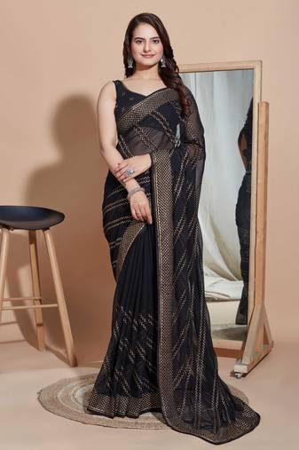   Black Zomato Silk Blend Saree & Zomato Silk Blouse