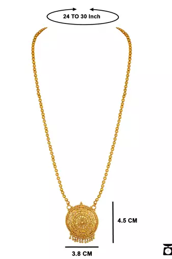 Jfl - jewellery for less traditional ethnic gold plated design pendant with ball chain for women for girls.   