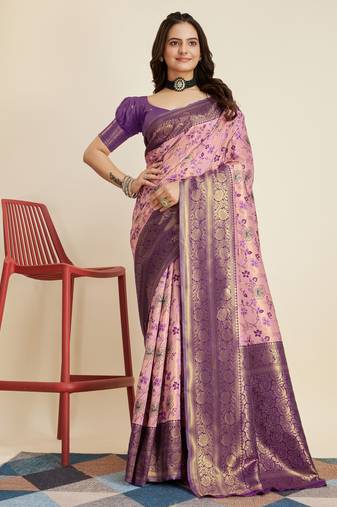 Pink Banarasi Weaving silk Saree & Banarasi silk blend Blouse
