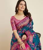 Pink and Teal Traditional Saree for Women