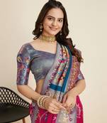 Magenta Banarasi Weaving silk Saree & Banarasi silk blend Blouse