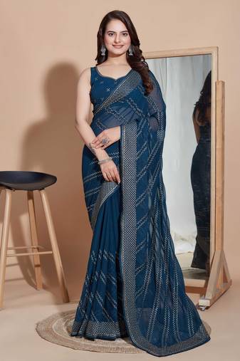   Navy Blue Zomato Silk Blend Saree & Zomato Silk Blouse