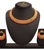 Jfl - ethnic one gram gold plated lcd champagne polki stone studded design necklace set for women and girls.