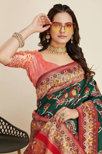 Green Banarasi Weaving silk Saree & Banarasi silk blend Blouse