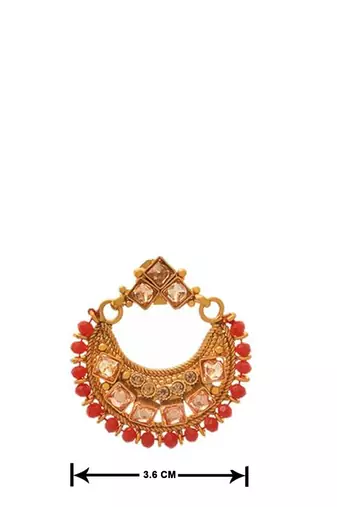 Jfl - ethnic one gram gold plated lcd champagne polki stone studded design necklace set for women and girls.