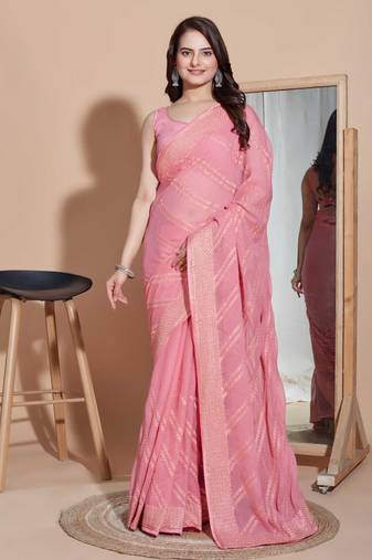   Pink Zomato Silk Blend Saree & Zomato Silk Blouse