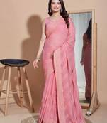   Pink Zomato Silk Blend Saree & Zomato Silk Blouse