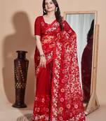   Red Soft Net Embroidery Saree & Soft Net Blouse