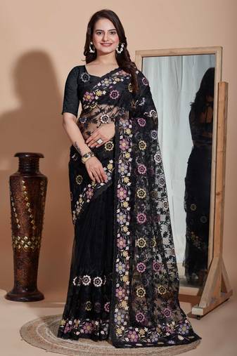   Black Soft Net Embroidery Saree & Soft Net Blouse