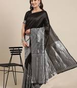 Black Woven silk blend Saree With Blouse