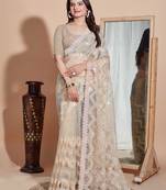   Beige Soft Net Embroidery Saree & Soft Net Blouse