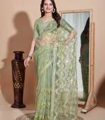   Olive Soft Net Embroidery Saree & Soft Net Blouse