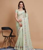   Olive Soft Organza Embroidery Saree & Soft Organza Blouse