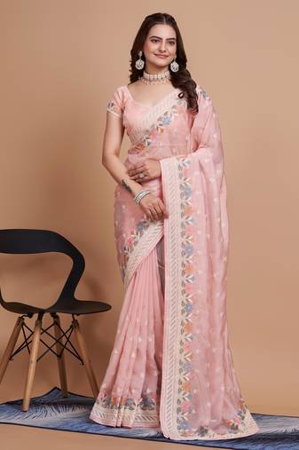   Baby Pink Soft Organza Embroidery Saree & Soft Organza Blouse