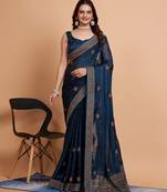   Teal Soft Rimzim Silk Embroidery Saree & Rimzim Silk Blouse