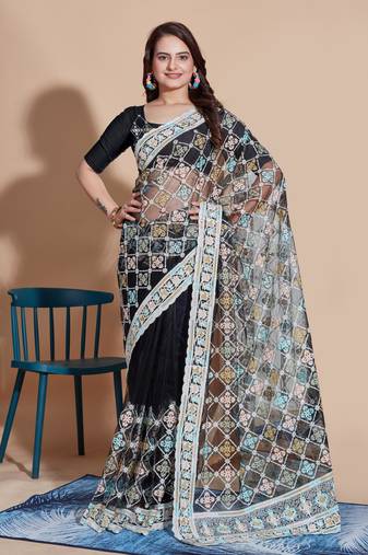   Black Soft Net Embroidery Saree & Soft Net Blouse