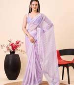   Lavender Soft Gold Net Embroidery Saree & Soft Gold Net Blouse