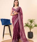  Burgundy Soft Organza Embroidery Saree & Soft Organza Blouse
