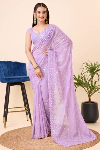   Purple Soft Organza Embroidery Saree & Soft Organza Blouse