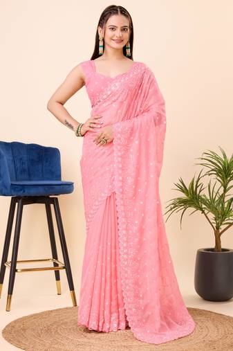   Pink Soft Organza Embroidery Saree & Soft Organza Blouse