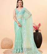   Sky Blue Soft Net Embroidery Saree & Soft Net Blouse