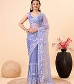   Purple Soft Net Embroidery Saree & Soft Net Blouse