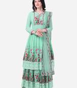 Parrot Green Georgette Printed Women's Semi-Stitched Sharara  Suit