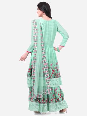 Parrot Green Georgette Printed Women's Semi-Stitched Sharara  Suit 2