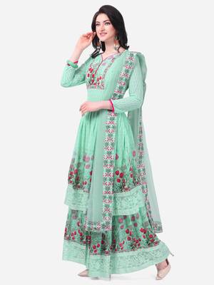 Parrot Green Georgette Printed Women's Semi-Stitched Sharara  Suit 3
