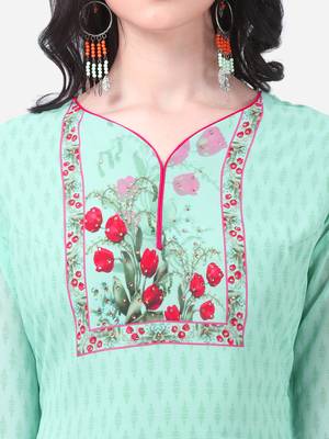Parrot Green Georgette Printed Women's Semi-Stitched Sharara  Suit 4