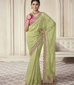 Festive Lime Green Embroidered Saree With Matching Blouse