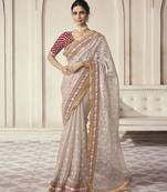 Pearl Beige Embellished Saree With Traditional Blouse