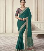 Sage Green Color Embroidered Saree With Blouse