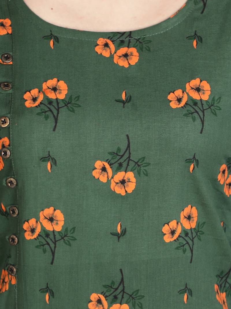Green printed cotton ethnic-kurtis