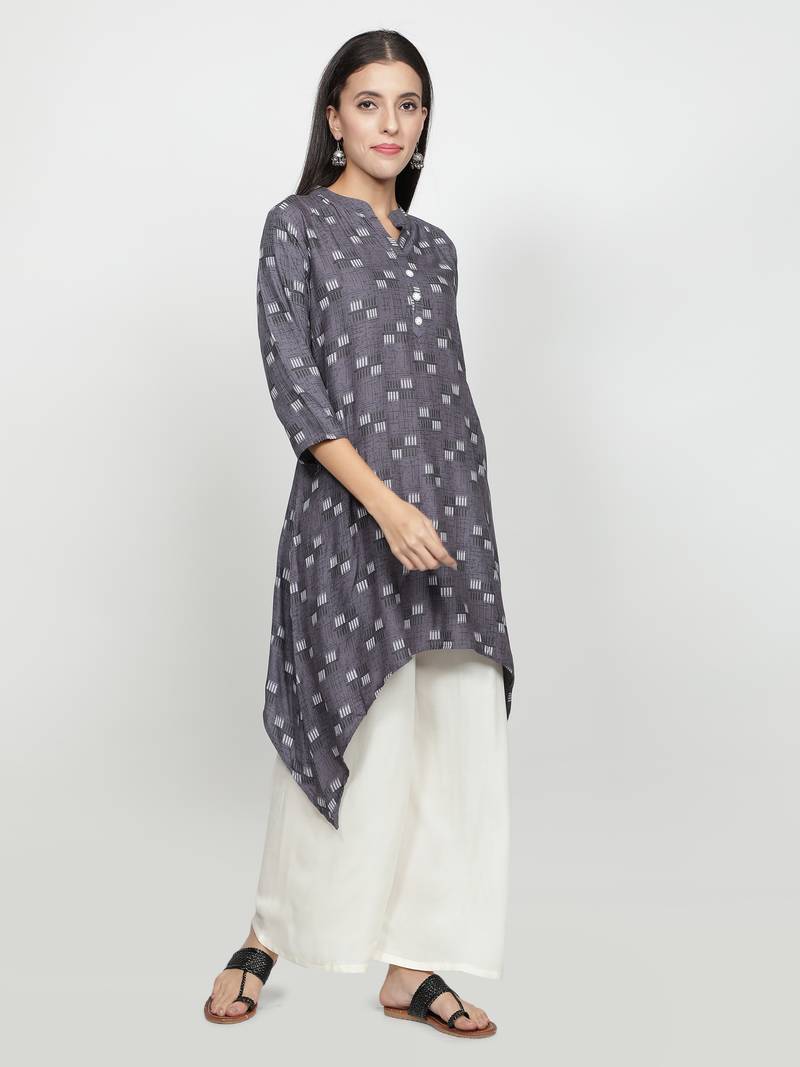 Grey rayon printed stitched   Kurti