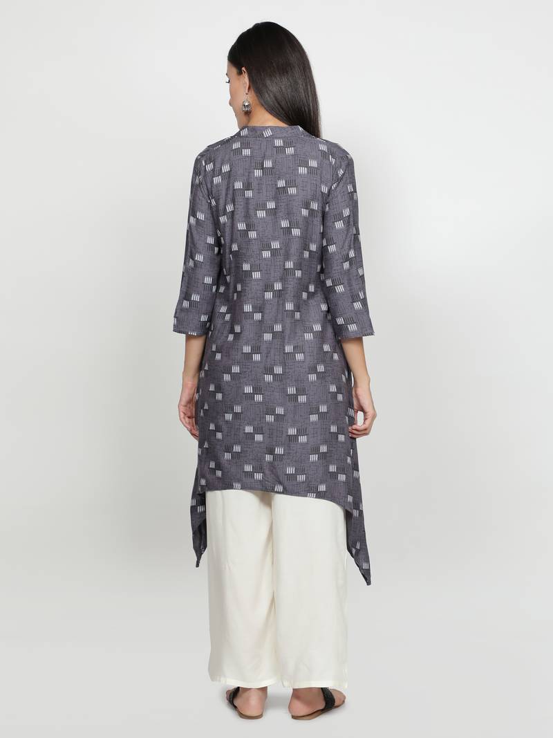 Grey rayon printed stitched   Kurti