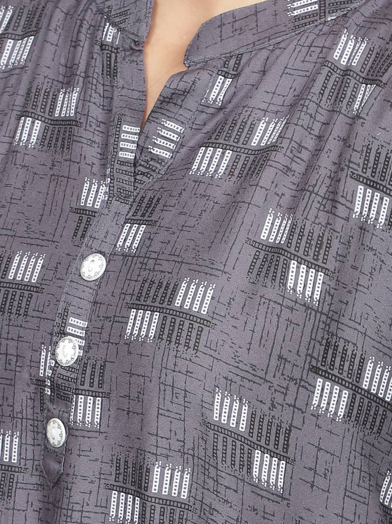 Grey rayon printed stitched   Kurti