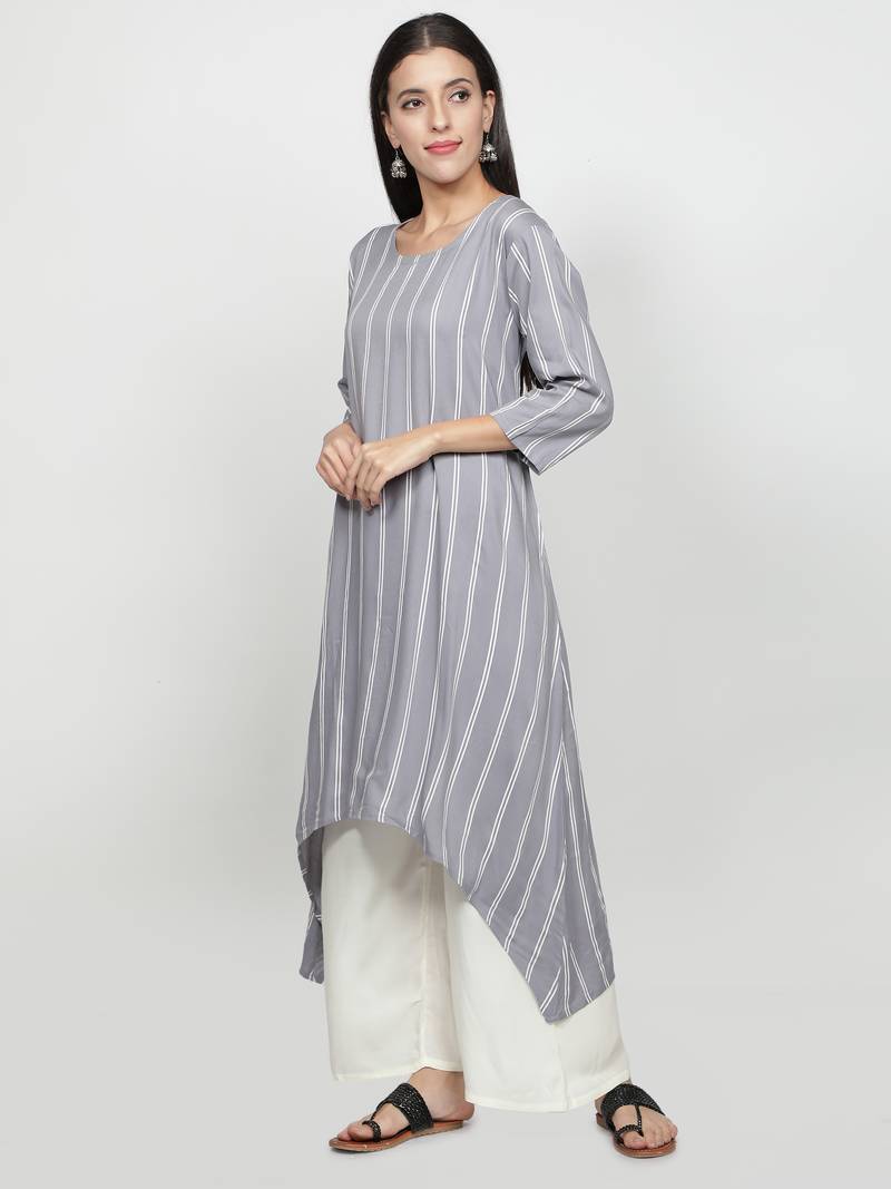 Gray rayon printed stitched   Kurti